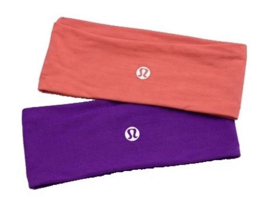 LULULEMON HEADBAND SET OF 2 CORAL PURPLE WOMENS O/S ATHLETIC YOGA RUNNING